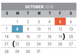 District School Academic Calendar for Pink Elementary for October 2018