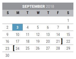 District School Academic Calendar for Collin Co J J A E P for September 2018
