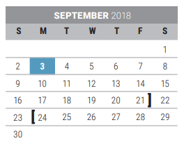 District School Academic Calendar for Taylor Elementary for September 2018