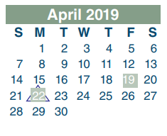 District School Academic Calendar for School For Accelerated Lrn for April 2019