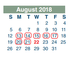 District School Academic Calendar for Woodland Acres Elementary for August 2018