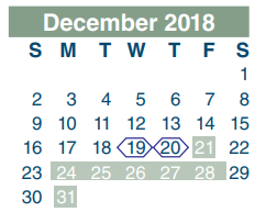 District School Academic Calendar for Woodland Acres Middle for December 2018