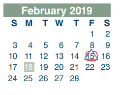 District School Academic Calendar for North Shore Senior High for February 2019