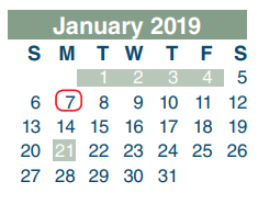 District School Academic Calendar for James B Havard Elementary for January 2019