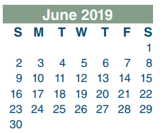 District School Academic Calendar for Green Valley Elementary for June 2019
