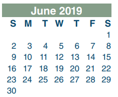 District School Academic Calendar for Galena Park Elementary for June 2019