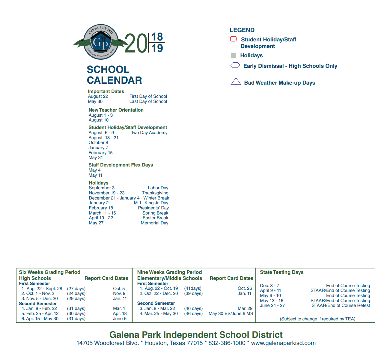 District School Academic Calendar Key for North Shore Elementary