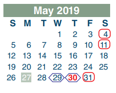 District School Academic Calendar for Galena Park Elementary for May 2019