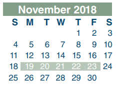 District School Academic Calendar for North Shore Elementary for November 2018