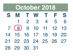 District School Academic Calendar for North Shore Middle for October 2018