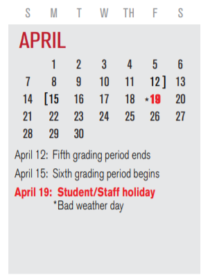 District School Academic Calendar for Keeley Elementary for April 2019