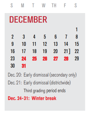 District School Academic Calendar for P I P for December 2018