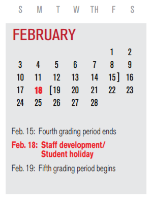 District School Academic Calendar for P I P for February 2019
