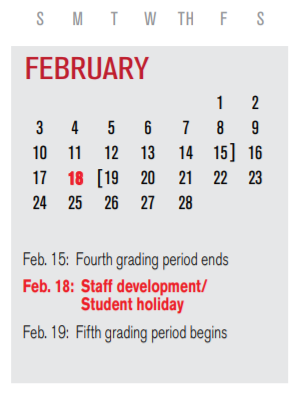 District School Academic Calendar for Brandenburg Middle for February 2019