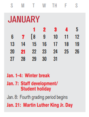 District School Academic Calendar for Beaver Technology Center for January 2019