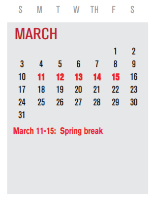 District School Academic Calendar for Shugart Elementary for March 2019