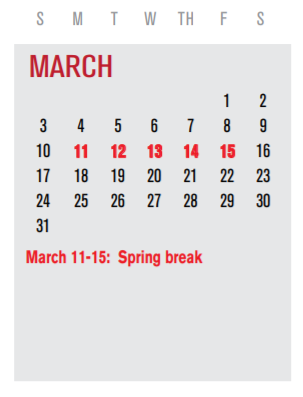 District School Academic Calendar for P I P for March 2019