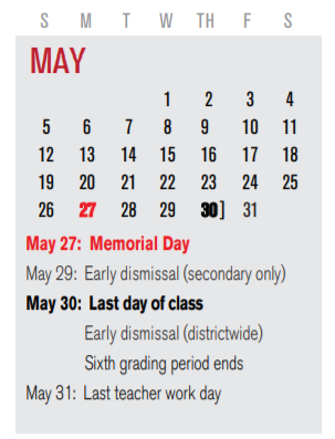 District School Academic Calendar for Brandenburg Middle for May 2019