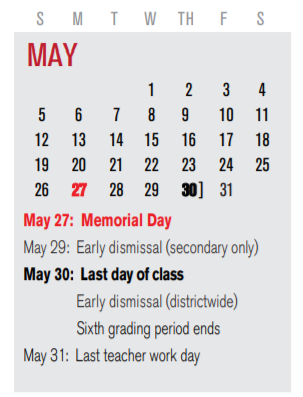 District School Academic Calendar for Herfurth Elementary for May 2019