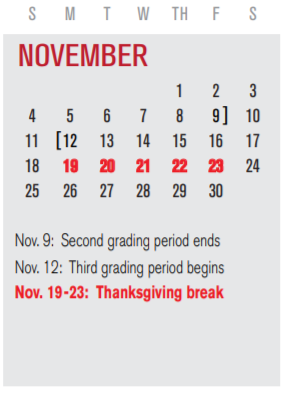 District School Academic Calendar for Vernal Lister Elementary for November 2018