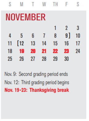 District School Academic Calendar for P I P for November 2018