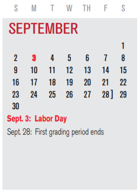 District School Academic Calendar for P I P for September 2018