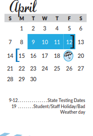 District School Academic Calendar for Excel Academy (murworth) for April 2019