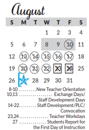 District School Academic Calendar for Excel Academy (murworth) for August 2018