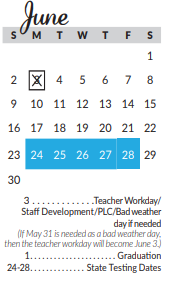 District School Academic Calendar for Excel Academy (murworth) for June 2019