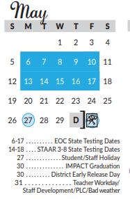 District School Academic Calendar for Lorenzo De Zavala Elementary for May 2019