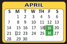 District School Academic Calendar for Hac Daep Middle School for April 2019