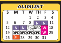 District School Academic Calendar for Jewel C Wietzel Center for August 2018