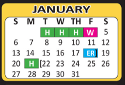 District School Academic Calendar for Jewel C Wietzel Center for January 2019