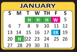 District School Academic Calendar for E H Gilbert Elementary for January 2019