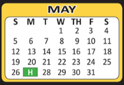 District School Academic Calendar for Jewel C Wietzel Center for May 2019