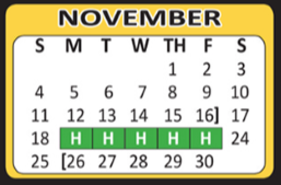 District School Academic Calendar for Jewel C Wietzel Center for November 2018