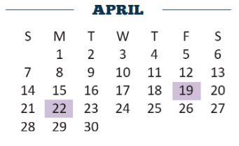 District School Academic Calendar for Wilson Elementary for April 2019