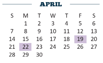 District School Academic Calendar for Cameron Co J J A E P for April 2019