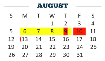 District School Academic Calendar for Cameron Co J J A E P for August 2018