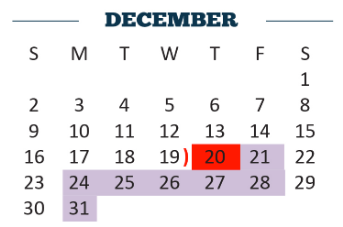 District School Academic Calendar for Cameron Co J J A E P for December 2018