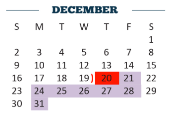 District School Academic Calendar for Early College High School for December 2018