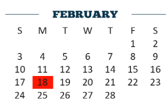 District School Academic Calendar for Early College High School for February 2019