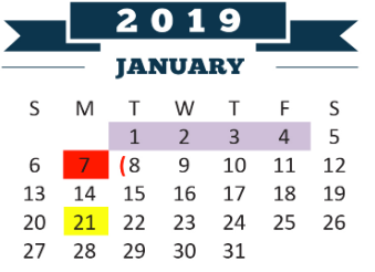 District School Academic Calendar for Cameron Co J J A E P for January 2019