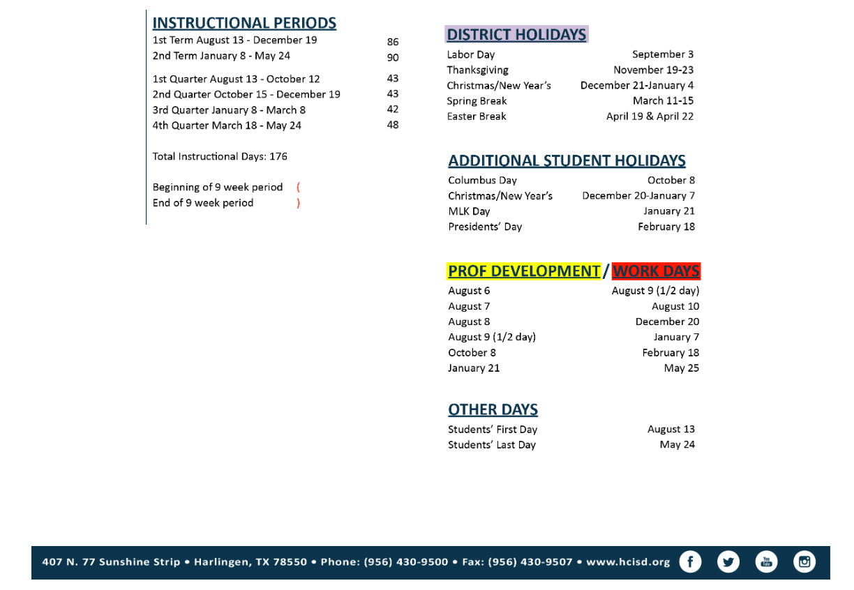 District School Academic Calendar Key for Harlingen High School