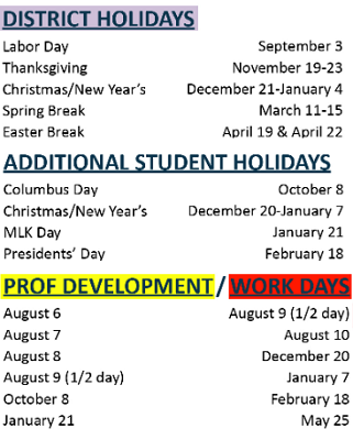 District School Academic Calendar Legend for Austin Elementary