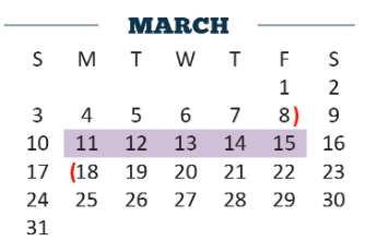 District School Academic Calendar for Cameron Co J J A E P for March 2019