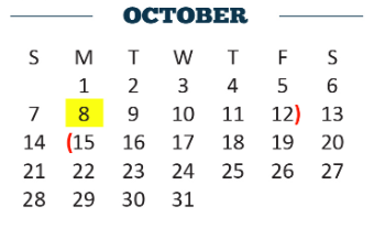 District School Academic Calendar for Early College High School for October 2018