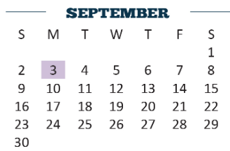 District School Academic Calendar for Edna Tamayo House for September 2018