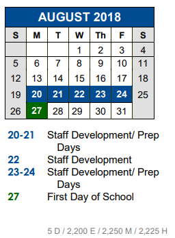 District School Academic Calendar for Green Elementary School for August 2018