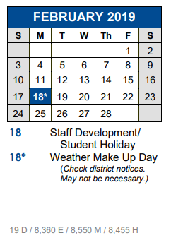 District School Academic Calendar for Science Hall Elementary School for February 2019